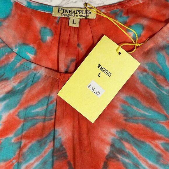 Pineapples Designed In Hawaii Bright Colored Split Sleeve Cover Up SZ L $60 - Picture 10 of 12